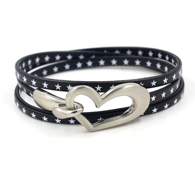 

Vintage Leather Bracelet Heart Women's Charm Hand three times packaging Leather Wrap Bracelet