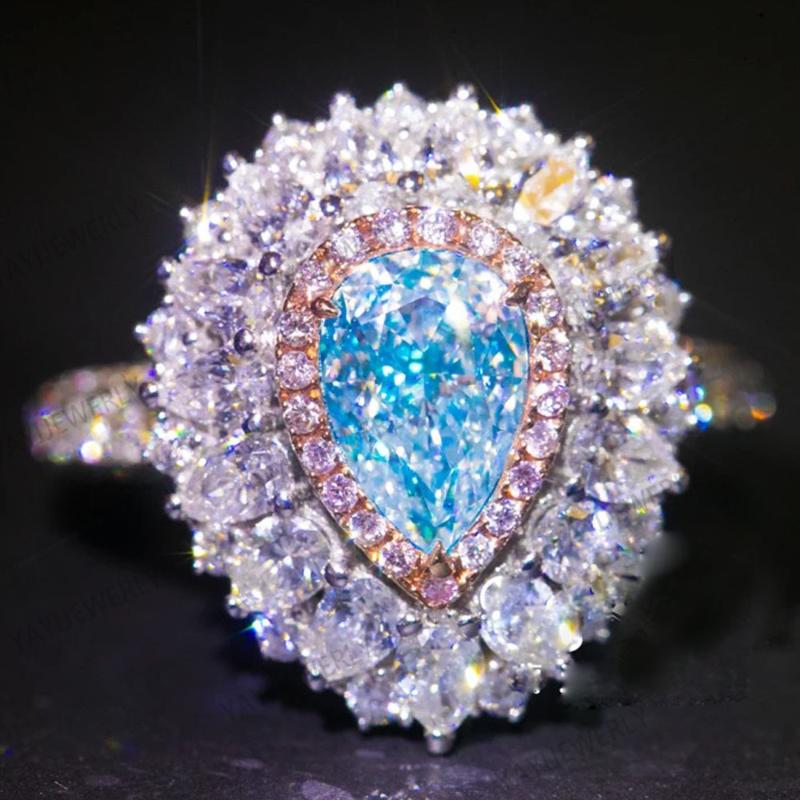 

YaYI Jewelry Fashion Princess Cut 8.7 CT Blue Zircon Silver Color Engagement Rings wedding Heart Rings Party Gifts 1417
