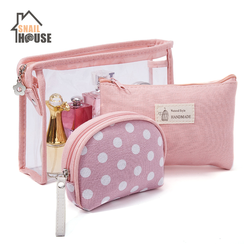 

Snailhosue 3pc/set New Transparent Bag Folding Travel Storage Bag Set Travel Dot Women's Wash Cosmetic