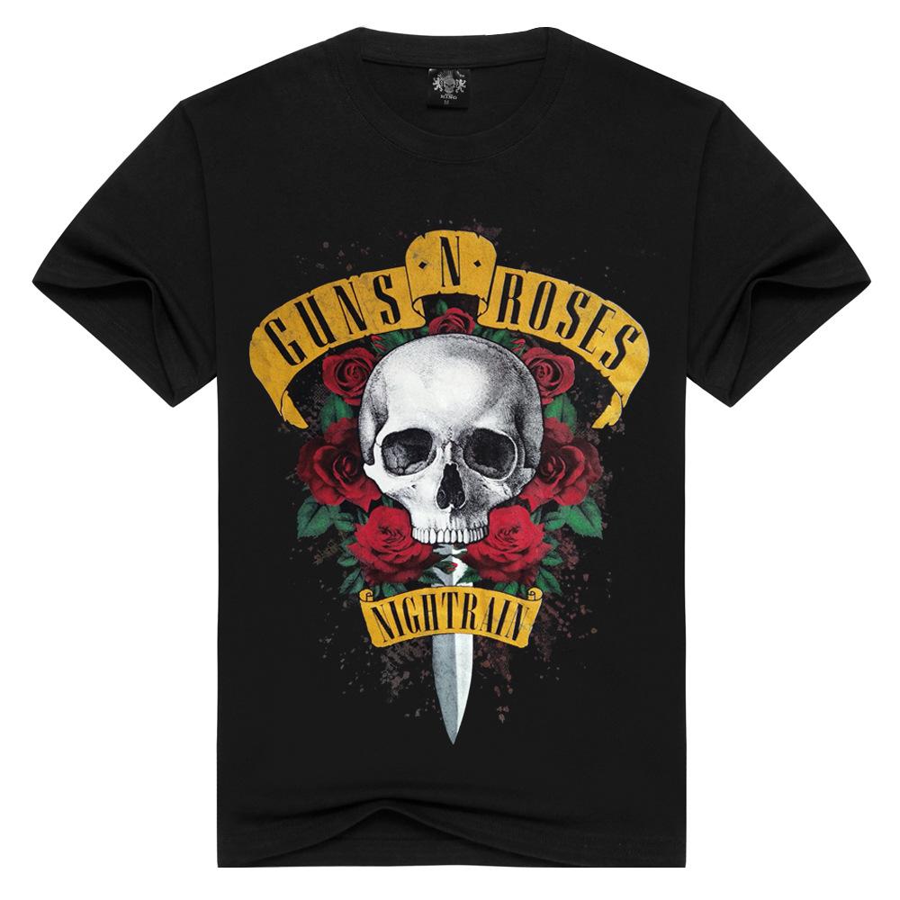 

Summer short-sleeved Guns N 'Roses American rock band guns and rose short-sleeved printed t-shirt mens designer t shirts, White;black
