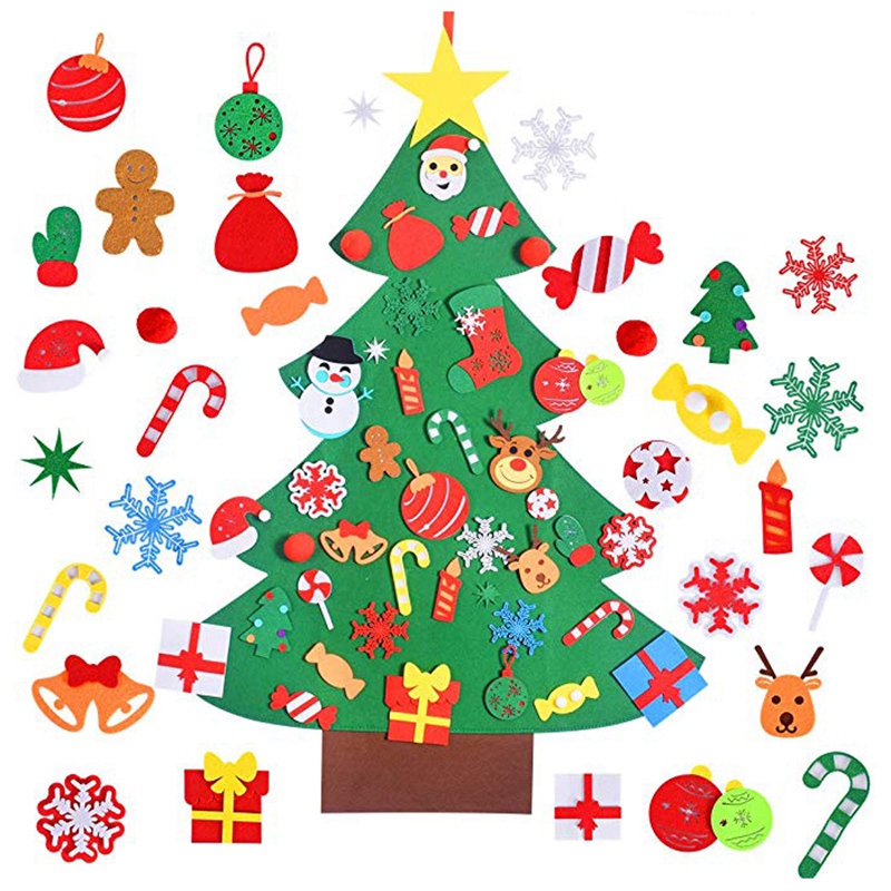 

WSFS Hot Felt Christmas Tree 37.59 Inch 3D DIY Set with 40 Pieces Of Ornament Decor Wall Hanging Christmas Tree Decorations Kids