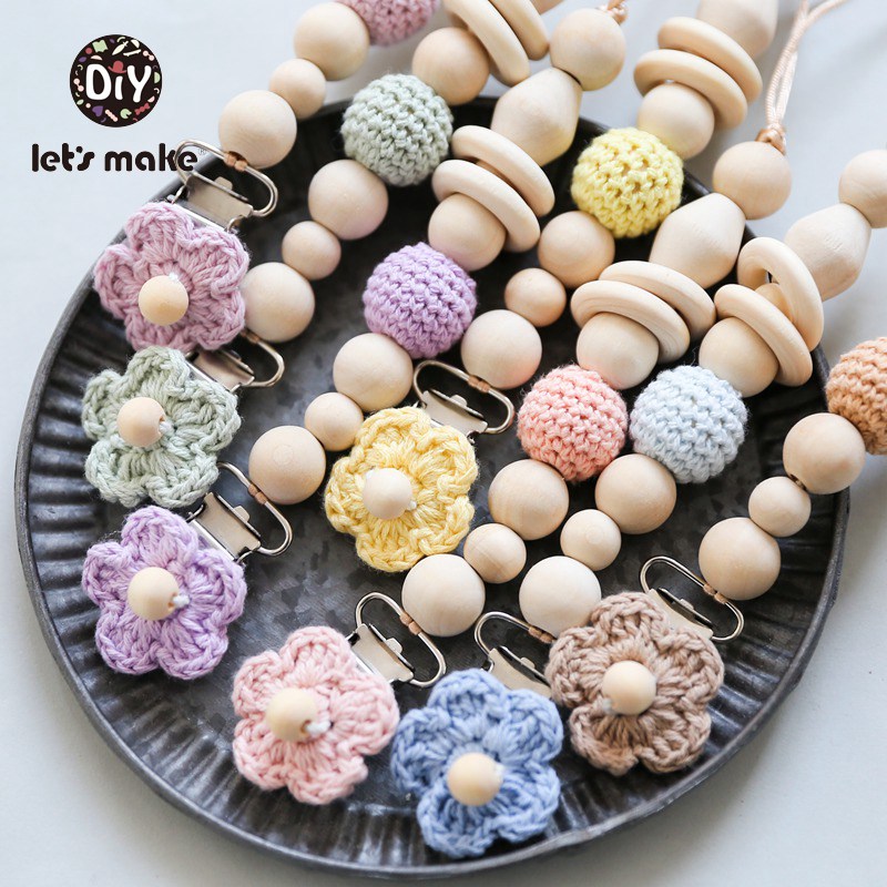 

Let's Make 1PC Baby Pacifier Chain Clips Crochet Flower Infant Nipple Holder Soft Making Weaner Cord Wood Crochet Beads Cotton