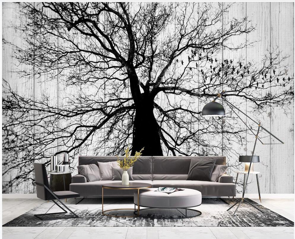 

custom photo mural wallpaper 3d on the wall Modern simple black and white big tree TV background home decor wallpaper in the living room, Non-woven wallpaper