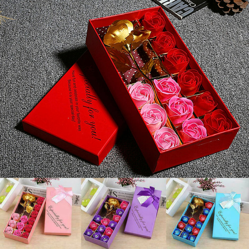 

Valentine's 12PCS/Set Rose Flower Soap Flower Gift Wedding Romantic 24K Gold Foil New