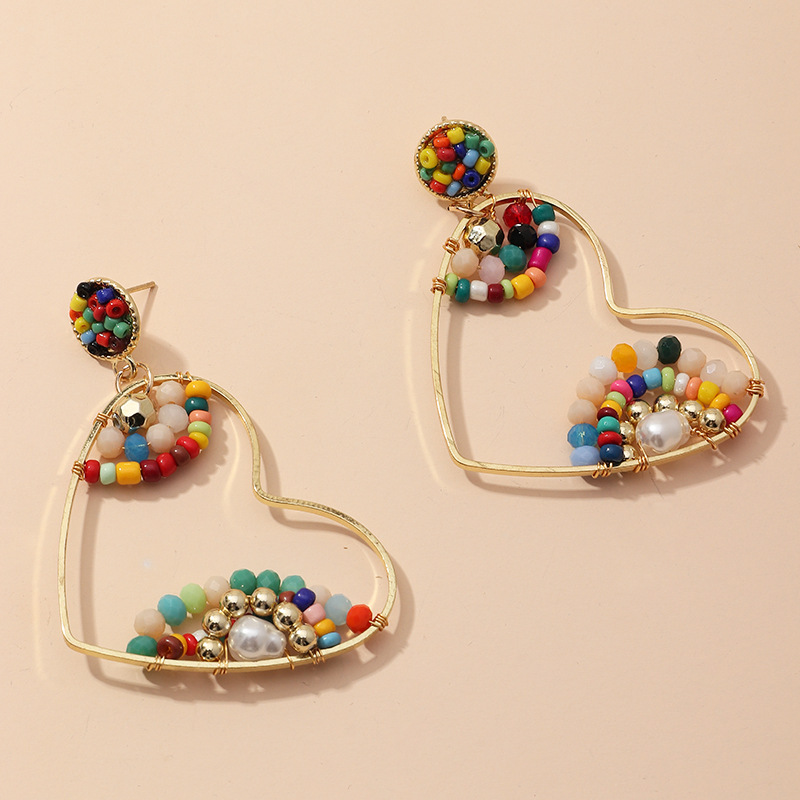 

Dangle & Chandelier Bohemian Color Big Earrings For Women Fashion Metal Love Pearl Round Bead Pendant Vacation Po Jewelry