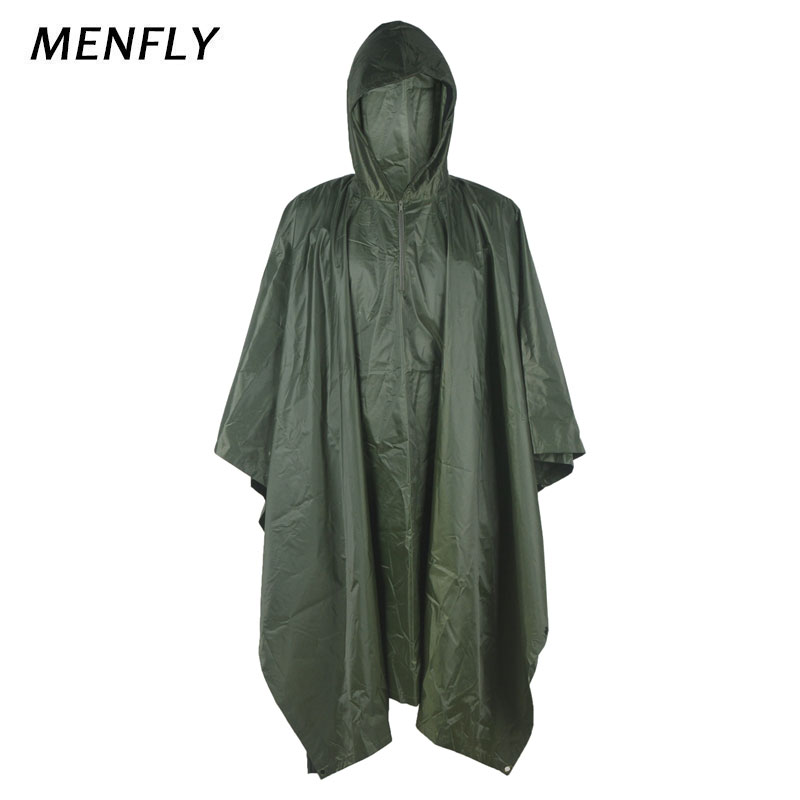 

MENFLY PVC Pure Green Raincoat Outdoor Climbing Adult One-piece Cape Rainproof Charge Jacket Fishing Hiking Camping Rain Coats
