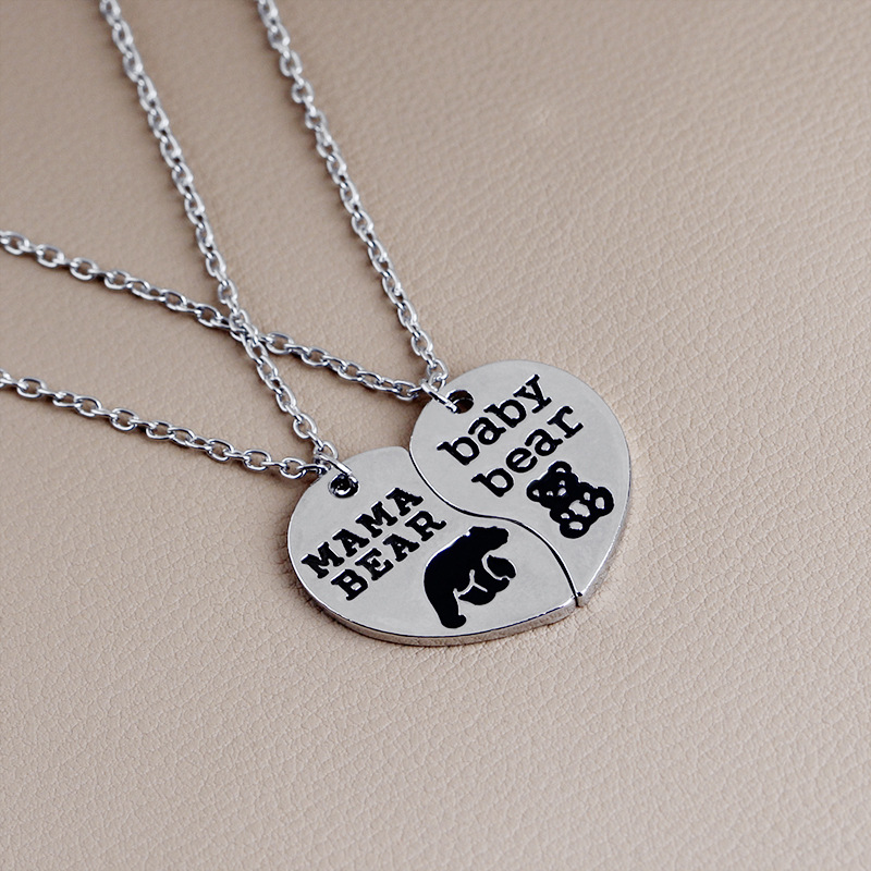 

Mama Bear Baby bear Heart Shaped Pendant necklace for women Chain Choker jewelry fashion mother day gift