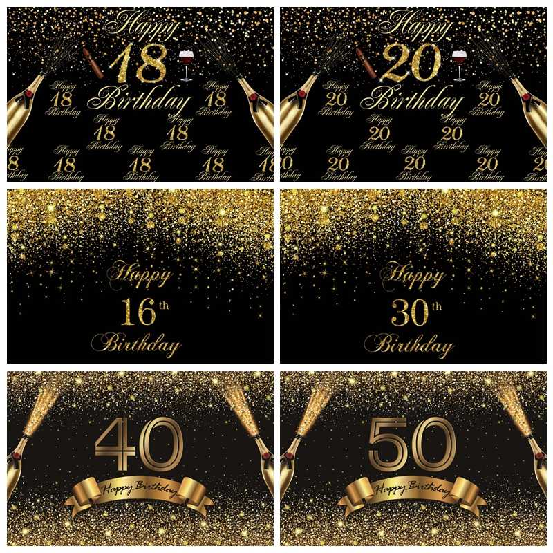 

Laeacco Golden Happy 18th 20th 21st Birthday Party Beer Dots Celebration Poster Photo Background Photography Backdrop Photocall