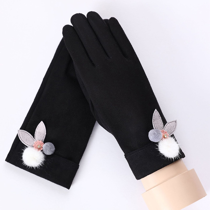 

Cute Wink Fur Ball Gloves For Women Sweet Winter Thick Plush Mittens Touch Screen Driving Gloves With Knitted Flower Luvas Gifts