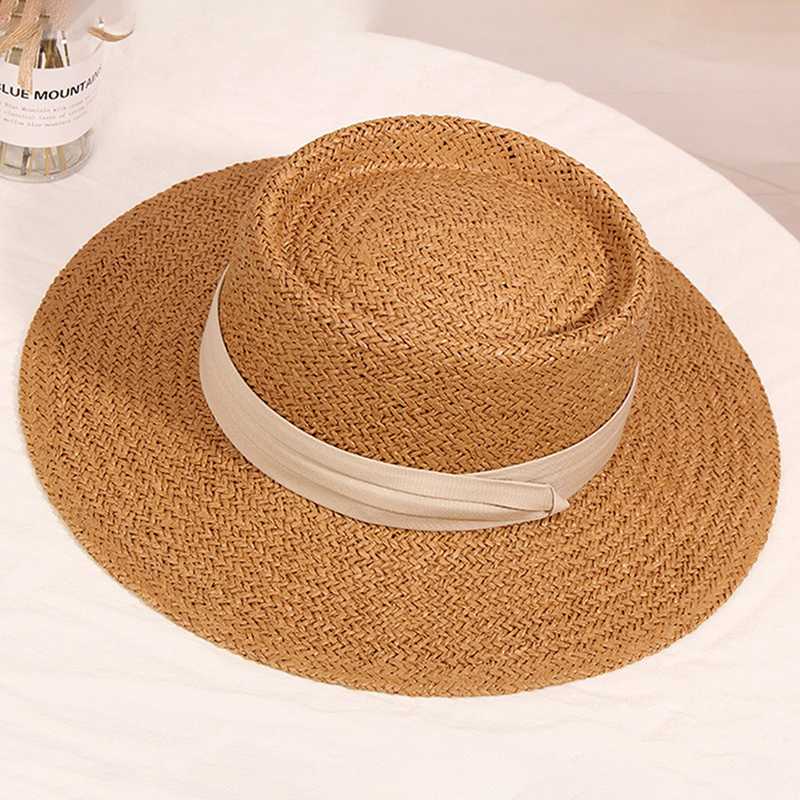 

New Summer Fashion women Straw Hat Lady Summer Sun Hats Visor cap Panama Style Bucket Caps Strawhat Beach Hat Outdoor girl cap, White