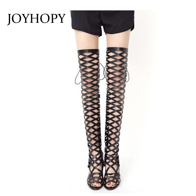 

Summer Thigh High Boots Plus Size 33- 43 Women Over The Knee Gladiator Sandals Woman Cut-outs High Heels Botas Mujer WB1358, Beige