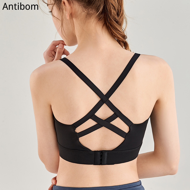 

Antibom Women Yoga Sports Bra Push Up Crop Top Fitness Quick Dry Running Vest Active Wear Gym Shockproof Sportswear, Black