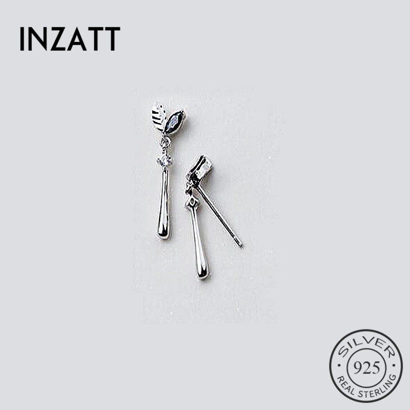 

INZACute Real 925 Sterling Silver Black White Zircon Leaf Dangle Drop Earrings Crystal Fine Jewelry For Women Accessories