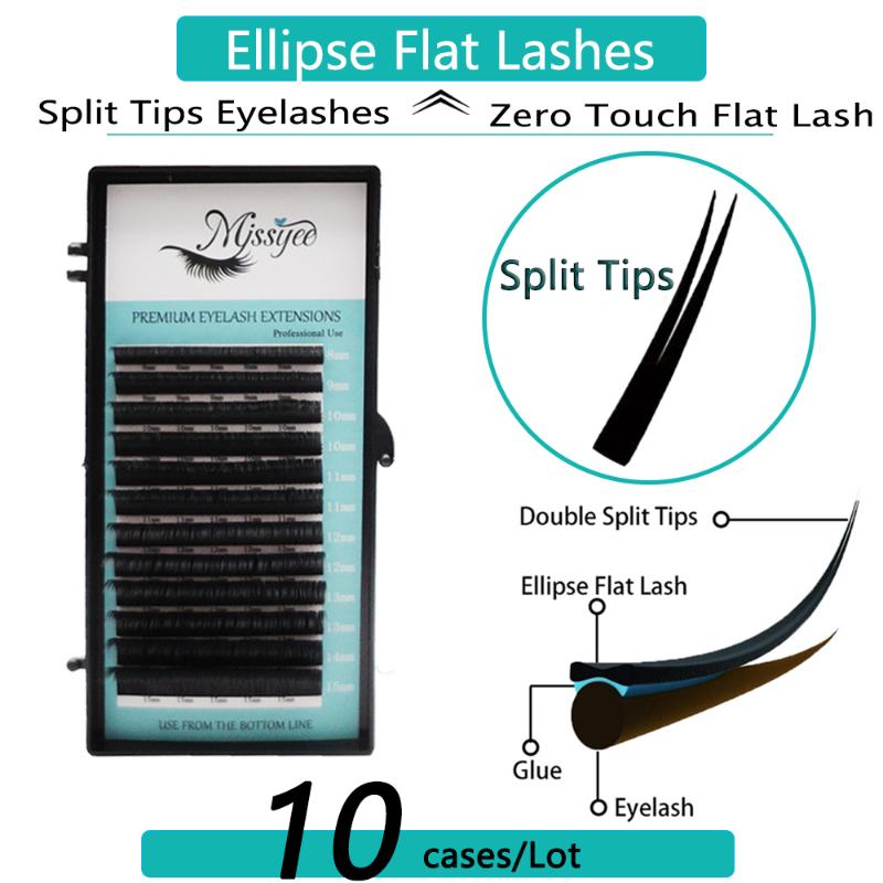 

10 Trays/Lot Cashmere Flat Lashes Split tips Natural Ellipse Flat Eyelash Extension Full Matte Lash Extensions