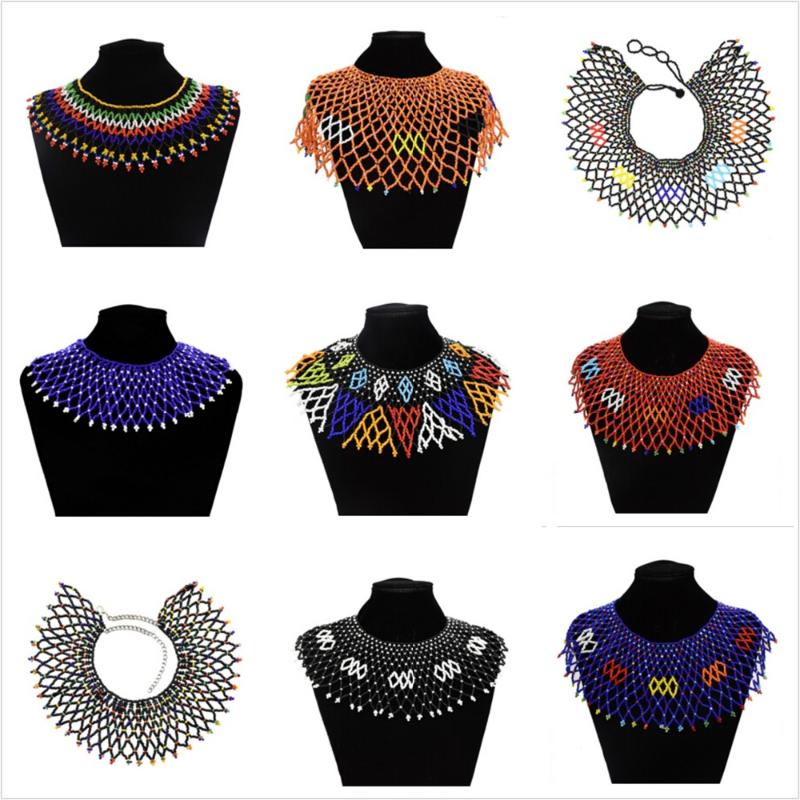 

Tribal African Statement Necklaces Colorful Resin Beaded Egyptian Ethnic Bib Collier Shoulder Choker Necklace Jewelry