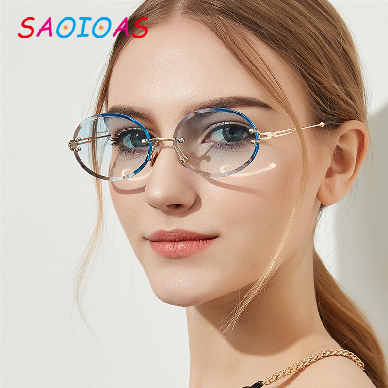 

SAOIOAS Small Round Sunglasses Women Rimless Square Sun Glasses For Women 2020 Summer Style Female UV400 Blue Brown