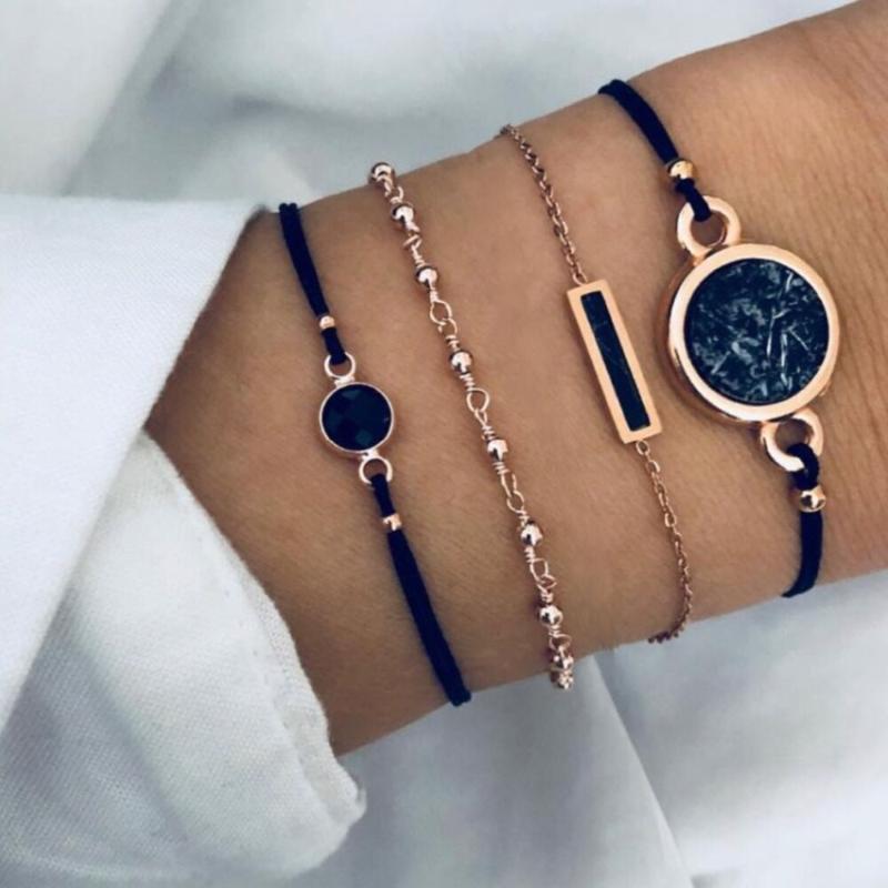

Creative New Round Marble Stone Beads Geometric Bracelets Women Fashion Personality Gold Chain Bracelet Female Hand Jewelry
