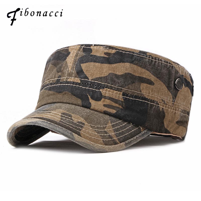 

Fibonacci 2020 New Classic Camouflage Men Caps Army Cadet Hats Cotton Adjustable Flat Top Cap, Army green