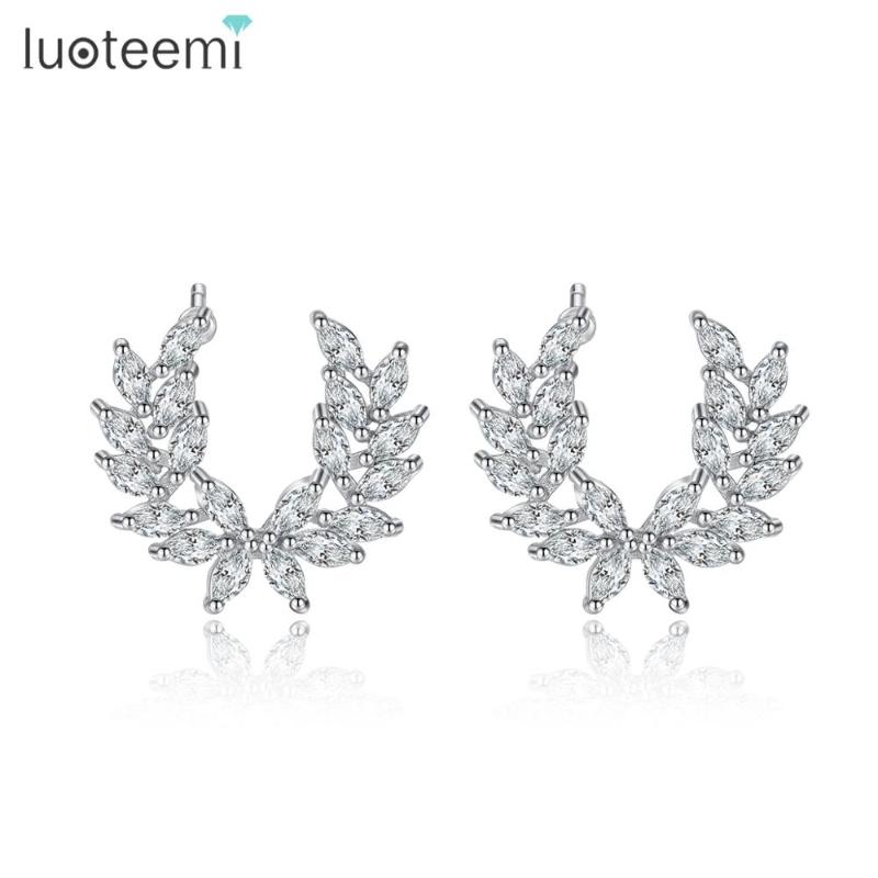 

LUOTEEMI Angle Wing Cute Stud Earrings for Women Cubic Zirconia Women Fashion Jewelry Korean Style Factory Brand Wholesale
