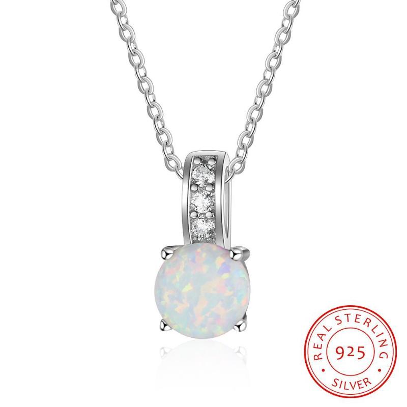 

Lovely 925 Sterling Silver White Round Opal Necklaces & Pendants for Women Wedding Anniversary Party Necklace 925 Silver Jewelry