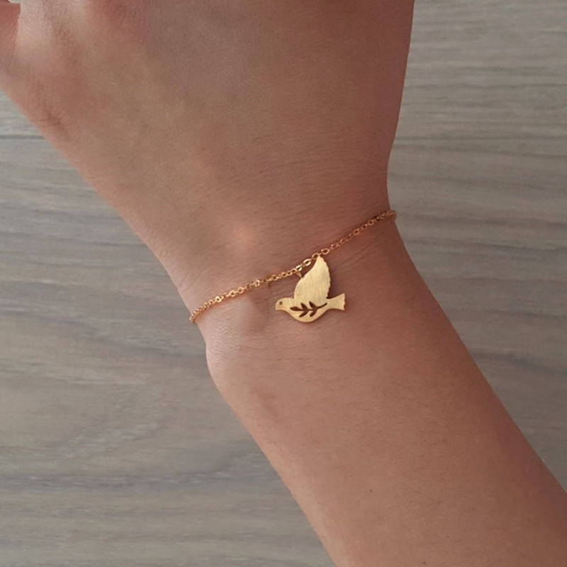 

Bird Of Peace Charm Bracelet Femme Jewelry Stainless Steel Pigeon Leaf Pulseras Mujer Moda 2020 Accesorios Mujer Dropshipping