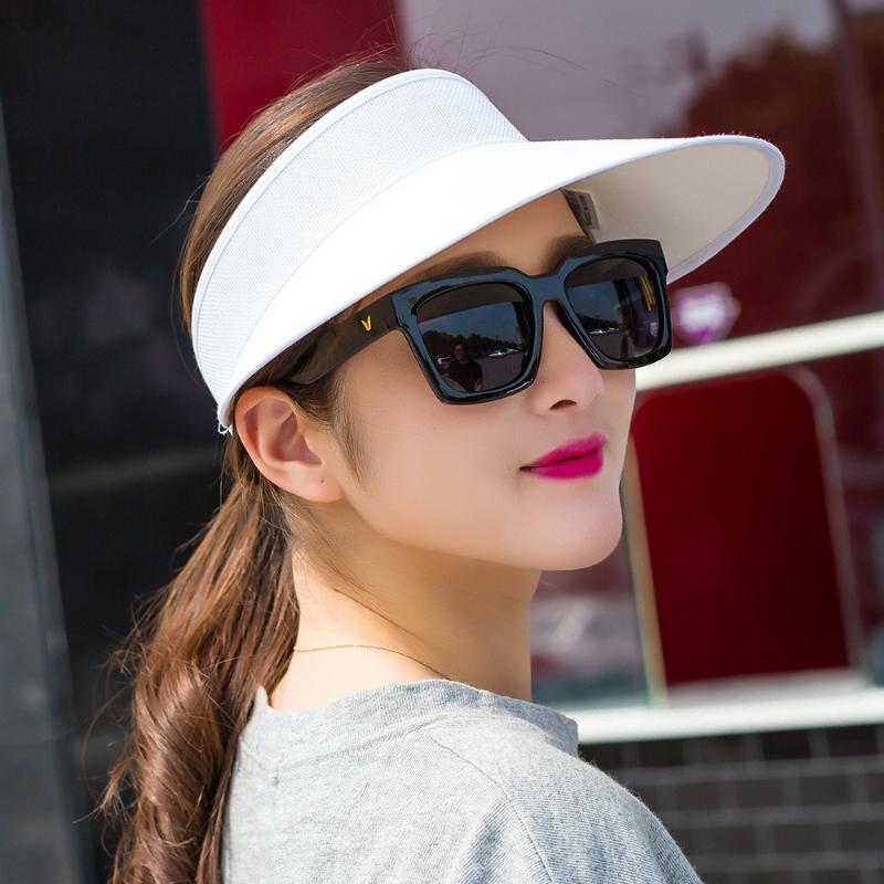 

2020 Simple Summer Straw Sun Hat Women Sun Visor Hat with Big Heads Wide Brim UV Protection female cap wholesale, Black