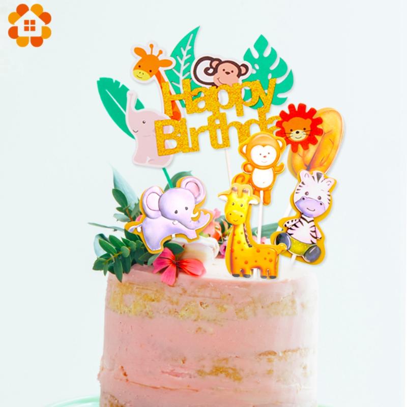 

1Set Jungle Animals Cactus Cake Toppers Happy Birthday Decorations For Children's Day Boy Girl Party Baking Sweet Gifts Supplies
