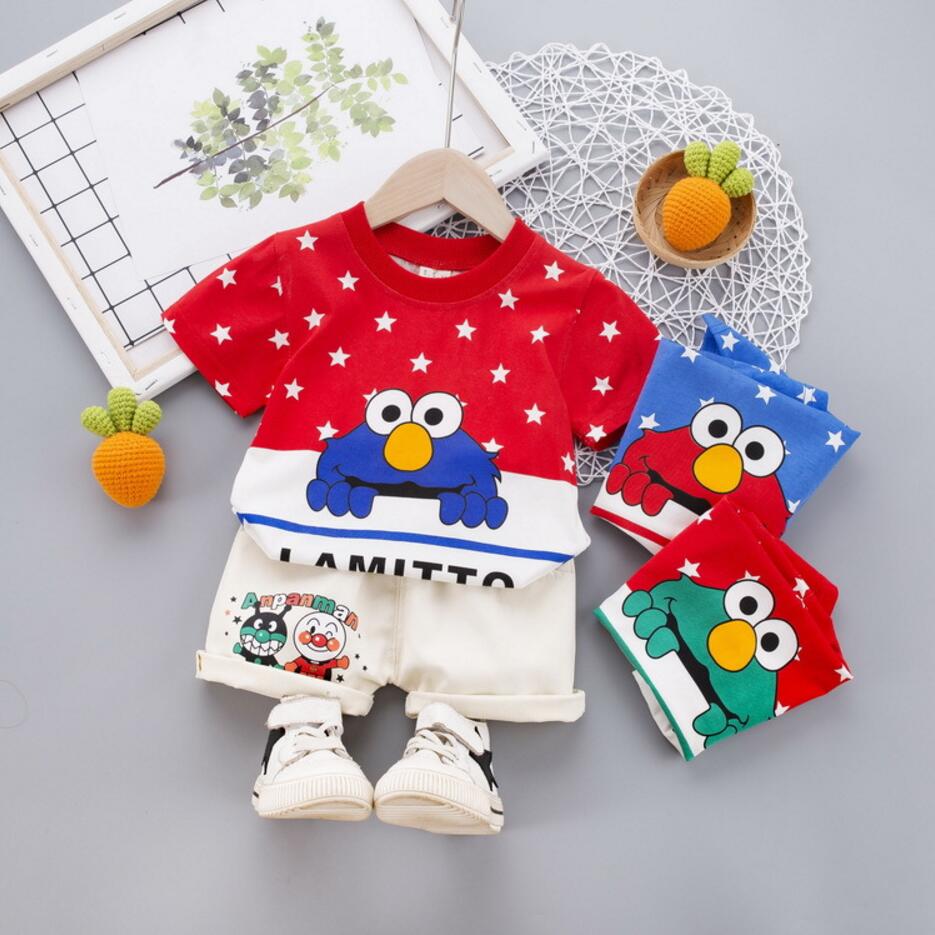 

Summer Cute Toddler Boy Set 2020 New Cartoon Print Short Sleeve Shirt + Pants 2pcs/set For Kid Baby Boys Clothes, Blue