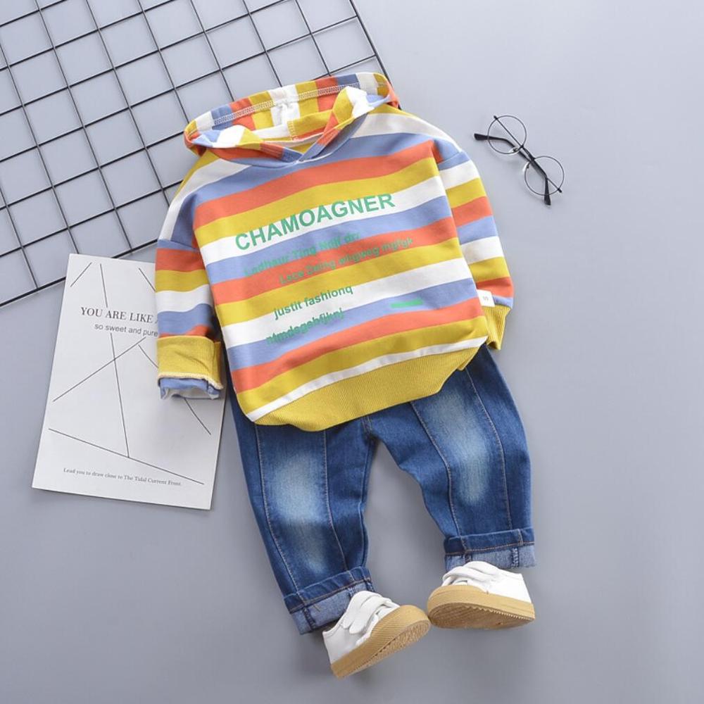 

fashion stripe baby boys clothing jeans set 2 pcs children clothes suit brand, Orange