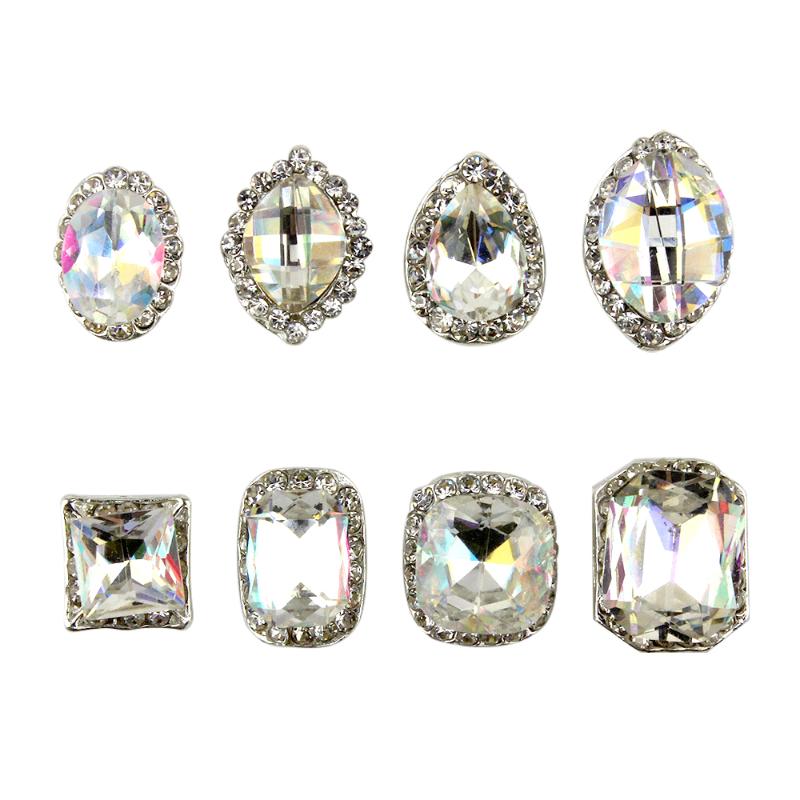 

ZINXIN 5Pcs/Lot K9 Silver Crystal Strass Decorative Nail Art Rhinestones Alloy Big Decorations Glitter Jewelry Nails Accessories