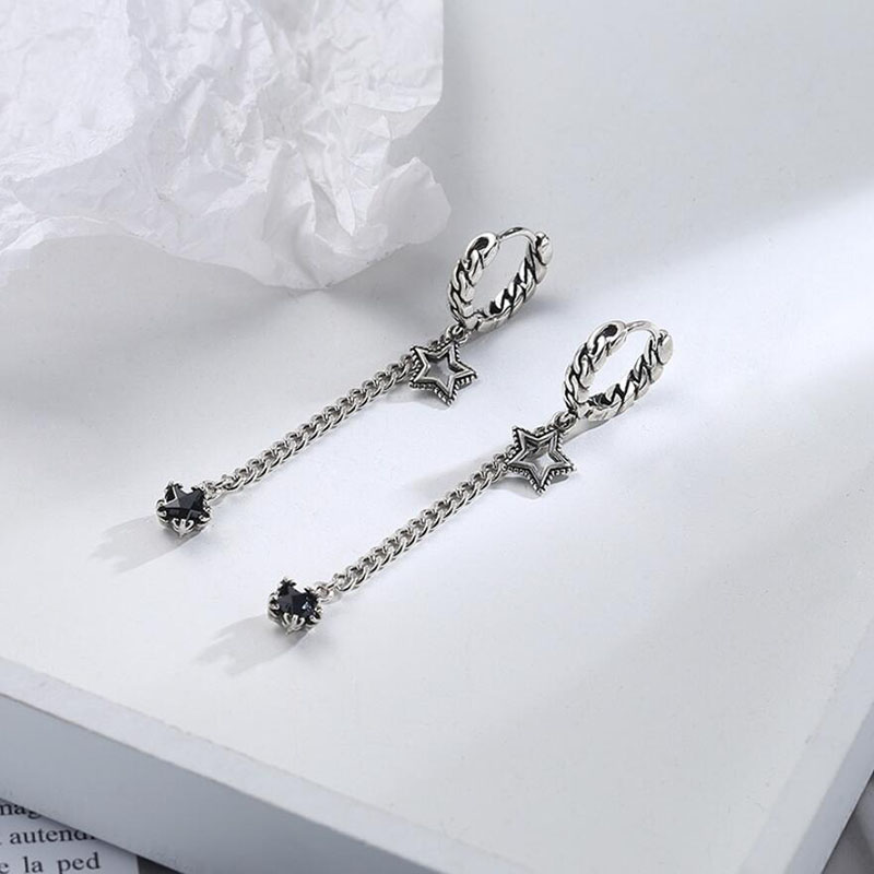 

Hoop & Huggie KOFSAC Trendy 925 Sterling Silver Earrings For Women Jewelry Retro Five-pointed Star Long Tassel Earring Lady Party Accessorie
