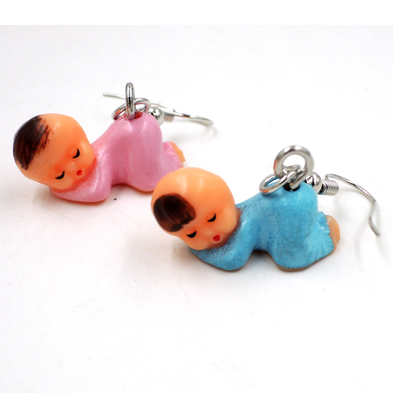 

Kawaii baby blue pink doll earrings hook CUTE SLEEPY baby girl boy ER786