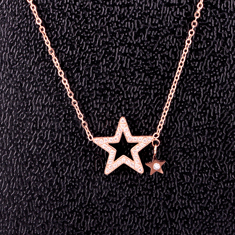 

New fashion jewelry women romantic stars cute love necklace stainless steel with cubic zirconia chain necklaces girl gift