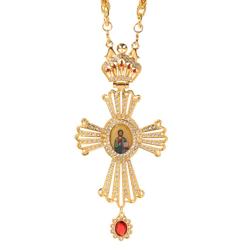 

Pendant Necklaces Gold Cross Long Necklace Catholic Orthodox Jesus Big Badge Handmade Full Crystal