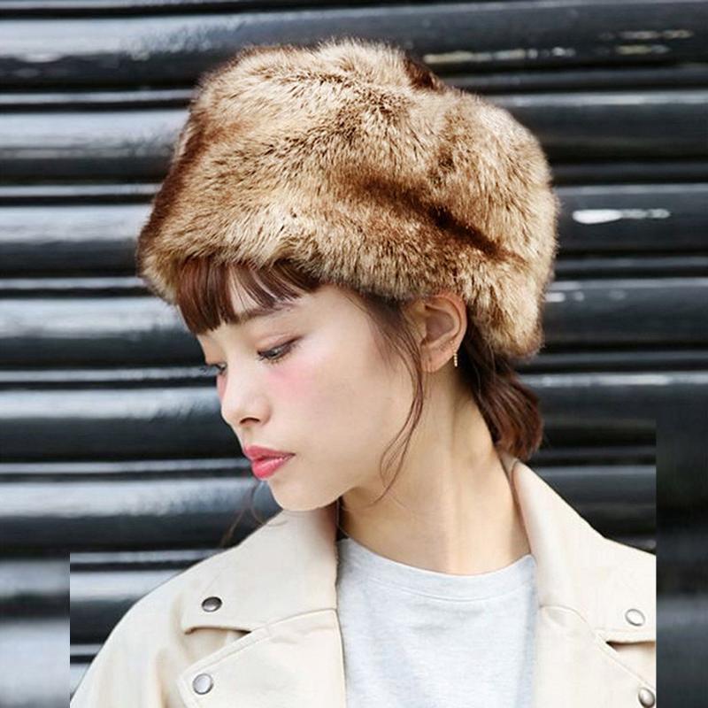 

Windproof Plus velvet warm Khaki Faux Fur Headgear Snow women's fur hat Cap Fashion Women Winter Hat Keep Warm czapki zimowe #26, Brown