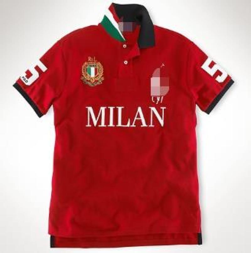 

Chili Red Double Standard Embroidery Logo Letters Men'S Short Sleeve Blouse 1736