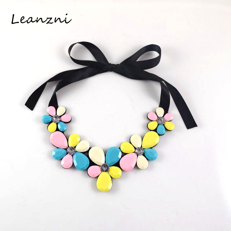 

Leanzni collocation necklace pendant, acrylic & resin material, velvet ribbon embryo, multicolor flower necklace, women presen