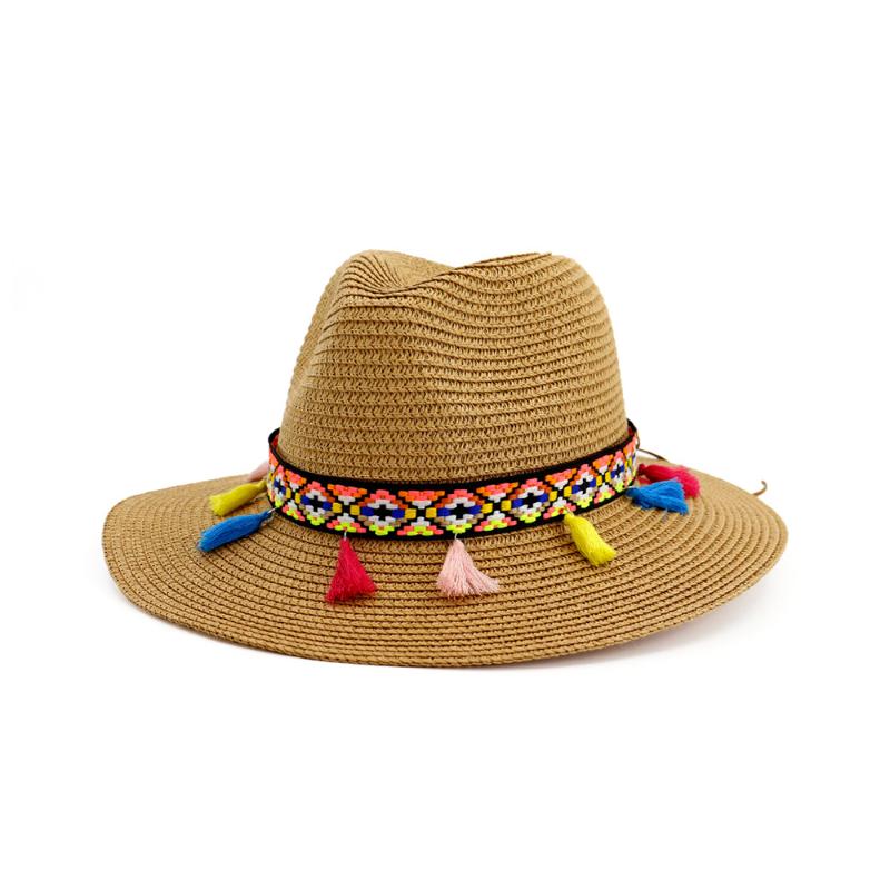 

Fashion Summer Sun Straw Hat Casual Tassel Panama Jazz Beach Hats for Women Fedora Ladies Hats Cap, Black