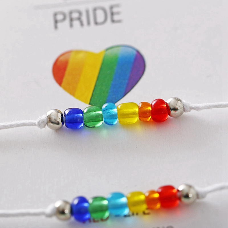 

2 pcs/set Mixed Rainbow Glass Beads Rope Bracelet String Friendship Beaded Card Gay Lesbian Wish Gift Couple Pride Lucky Jewelry