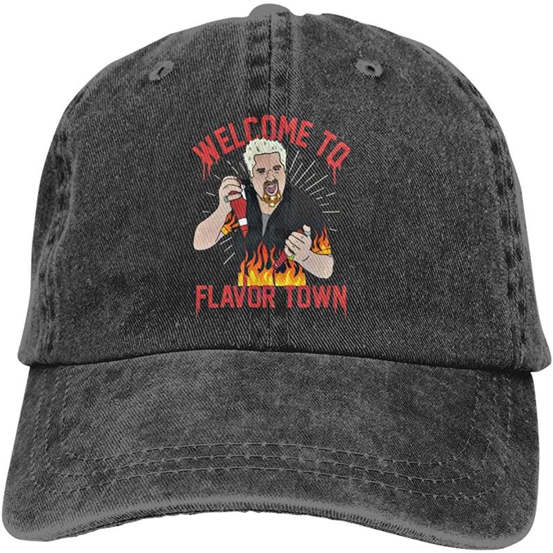 

CrystalSeVoss Guy Fieri Welcome to Flavortown Unisex Cowboy Hat Adjustable Casquette Cotton Trucker Hat Black