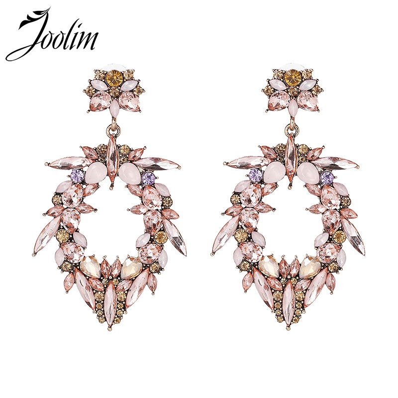 

JOOLIM Pink Crystal Piercing Earring Oval Glimmer Earring Hot Trendy Dangle Wholesale