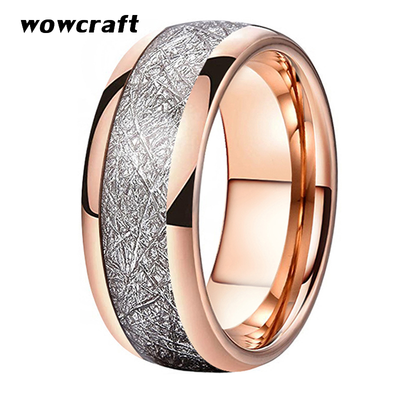 

8mm Rose Gold Tungsten Carbide Ring for Men Women Wedding Bands Rings Meteorite Inlay Dome Polished Shiny Comfort Fit