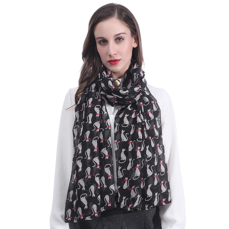 

Cat with Bow Tie Printed Women's Large Scarf Shawl Wrap Gift Accessory Soft Lightweight for All Seasons