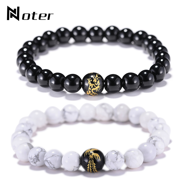 

Classic 8mm Obsidian Beads Bracelet Creative Dragon Phoenix Paired Couple Braslet Friendship Jewelry Matching Braclet Pulseras