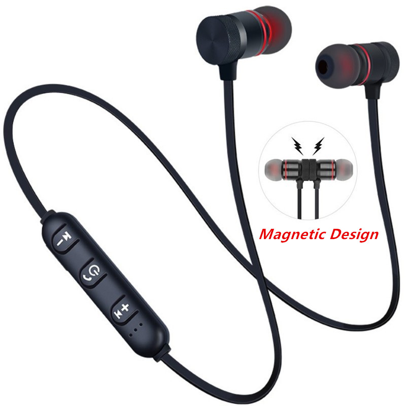 

5.0 Bluetooth Earphone Sports Neckband Magnetic Wireless Headset Stereo Earbuds Music Metal Headphones With Mic For All Phones, Black
