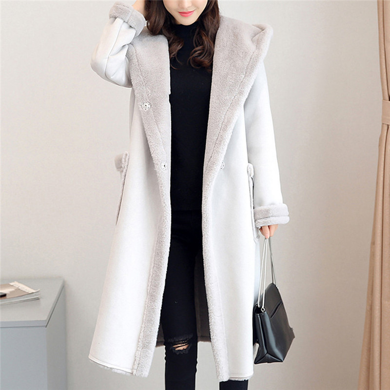 

Woman Plus Size Long Wool Coat Elegant Blend Coats Slim Female Long Coat Outerwear Jacket Plush Woolen Veste femme, Gray