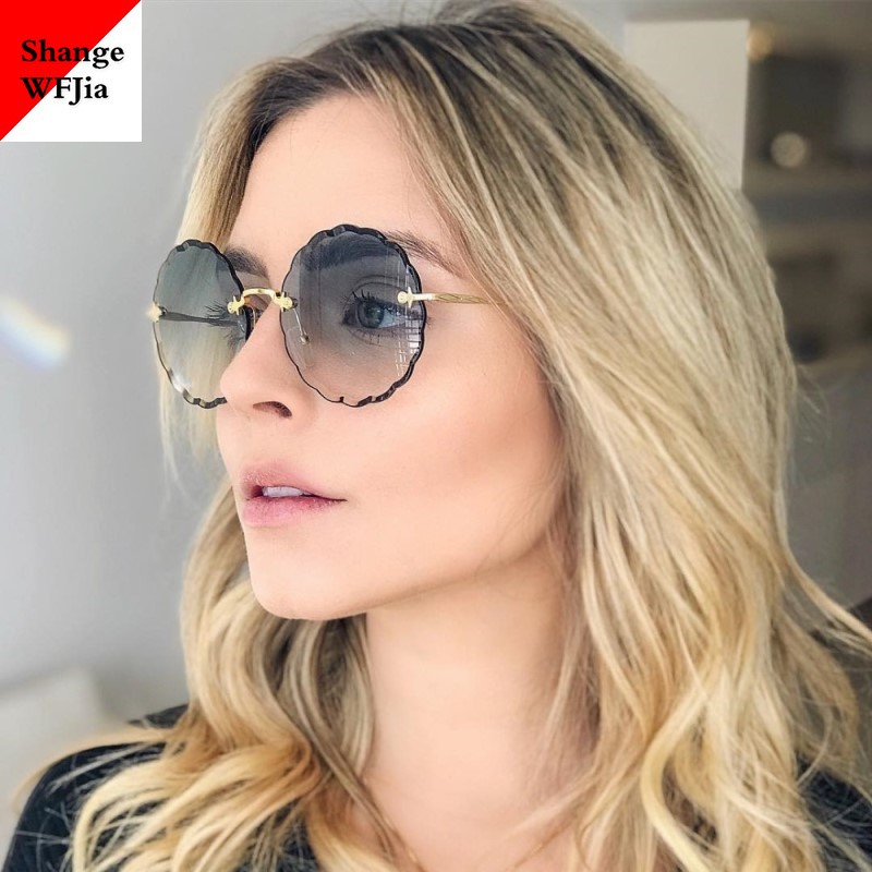 

Sunglasses Onregelmatige Bloem Frame Ronde Women's Vintage Shades Vrouw Zonnebril 2021 Luxe Merk Designer Grote Glazen