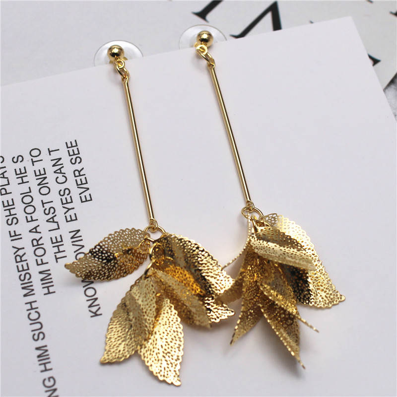 

2020 new fashion brand jewelry personality style tassel leaf long earrings gold geometry earring for women gift