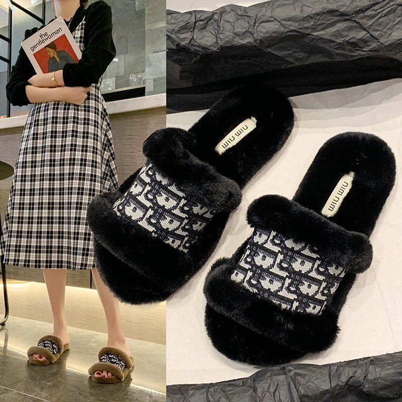 

Women Autumn Winter Plush Slippers 2020 New Female Indoor Soft Bottom Comfortable Cotton slippers Girls Outdoor Fashion Sweet Cotton shoes, Khaki