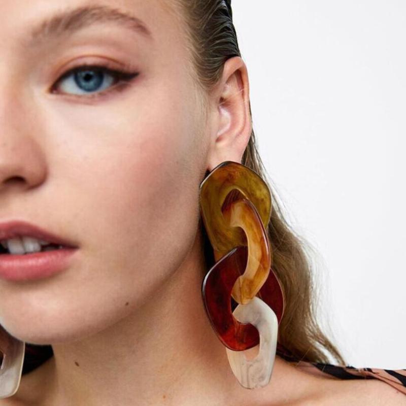 

New Vintage Exaggeration Acrylic Multilayer Link Geometric Dangle Earrings For Women Trend Jewelry Bohemia Pendiente AE895